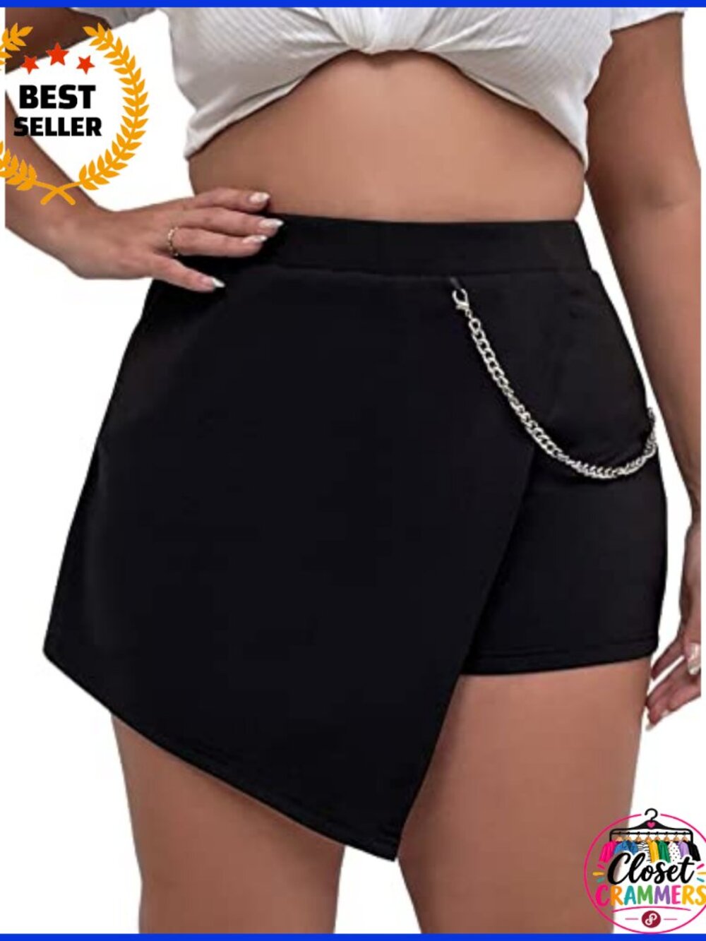 Plus Size Wrap Asymmetrical Hem Chain Strap Skort Skirt
